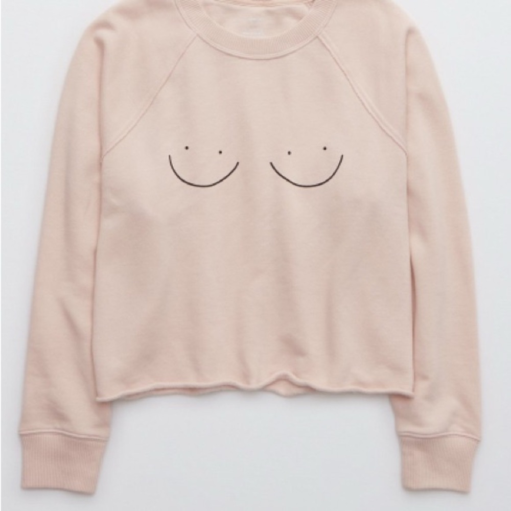 Aerie Limited Edition Boobies Bright Pink Crew Sweatshirt